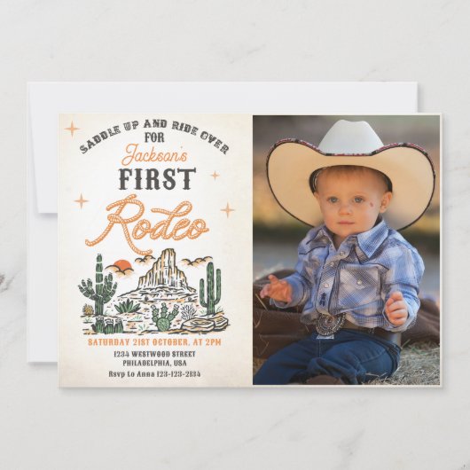 ウェスタンヴィンテージデザートファースト誕生日写真 招待状 (正面)