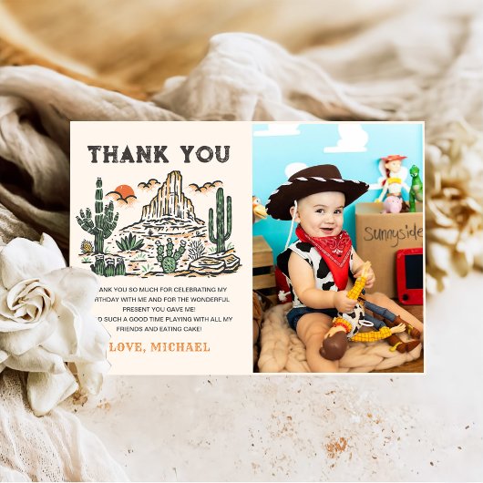 ウェスタンヴィンテージデザートロデオ誕生日写真 サンキューカード