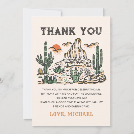 ウェスタンヴィンテージデザートロデオ誕生日 サンキューカード (正面)
