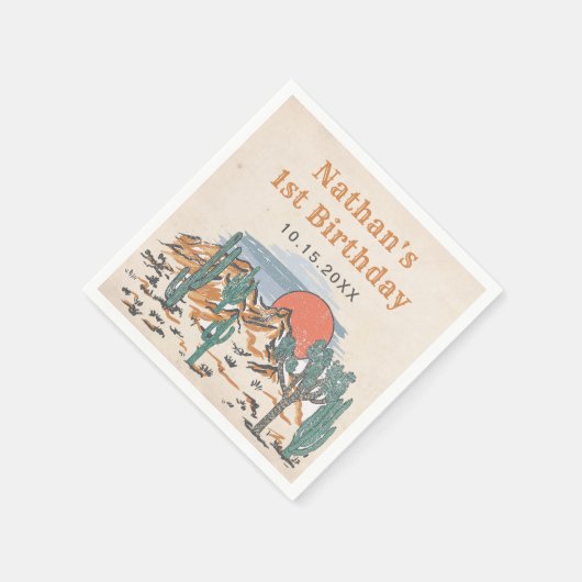 ウェスタンヴィンテージデザートロデオ1st誕生日 スタンダードカクテルナプキン (角)