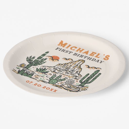 ウェスタンヴィンテージデザートロデオ1st誕生日 ペーパープレート (アングル)