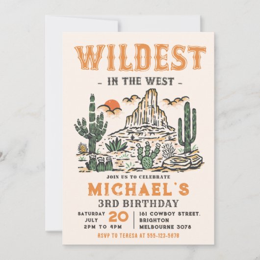ウェスタンヴィンテージデザートロデオ3rd誕生日 招待状 (正面)
