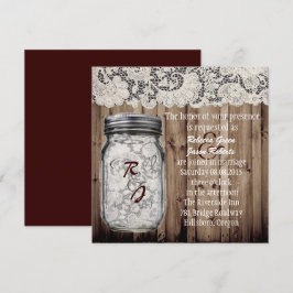 ウェスタンヴィンテージバーンウッドレースメイソンジャーウェディング 招待状