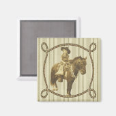 ウェスタンヴィンテージリトル女性のカーボーイオンホース マグネット (正面/裏面)