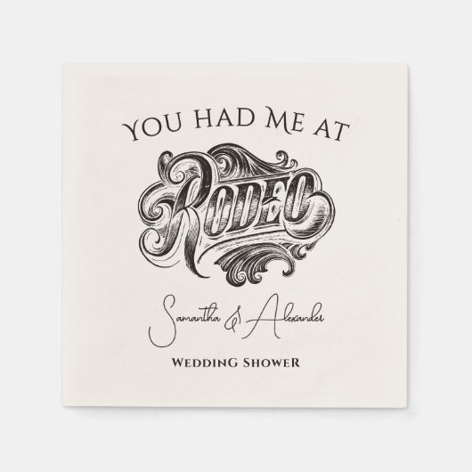 ウェスタンヴィンテージロデオブラックブライダルカップルシャワー スタンダードカクテルナプキン (正面)