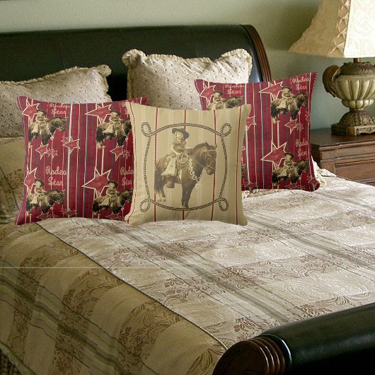 ウェスタンヴィンテージ女性のカーボーイオンホース クッション