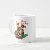 ウェスタンヴィンテージ女性のカーボーイホースメリークリスマスマグ コーヒーマグカップ (正面左)