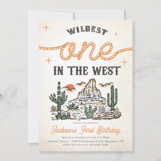 ウェスタンヴィンテージ砂漠カウボーイ1st誕生日 招待状 (正面)