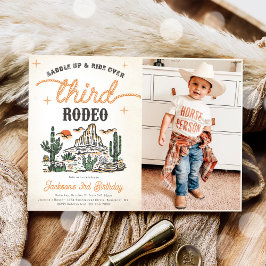 ウェスタンヴィンテージ砂漠カウボーイ3歳誕生日写真 招待状