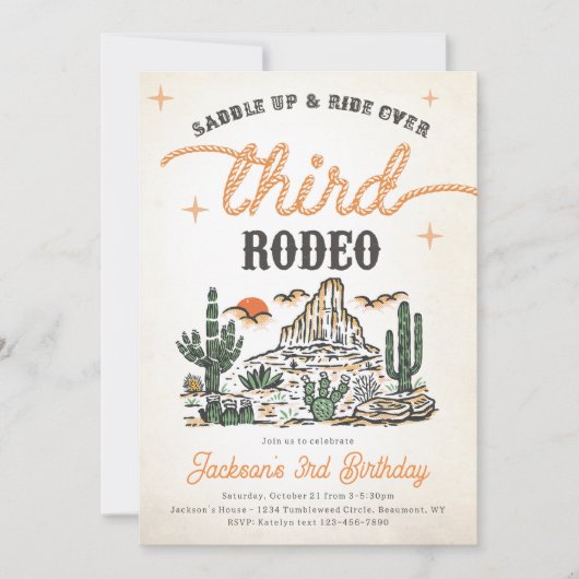 ウェスタンヴィンテージ砂漠カウボーイ3rd誕生日 招待状 (正面)