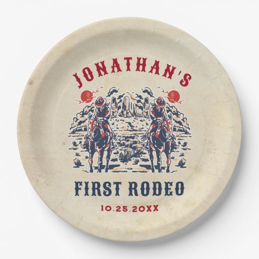 ウェスタンヴィンテージ砂漠ファースト・ロデオ1歳の誕生日 ペーパープレート (正面)