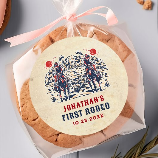 ウェスタンヴィンテージ砂漠ファースト・ロデオ1歳の誕生日 ラウンドシール