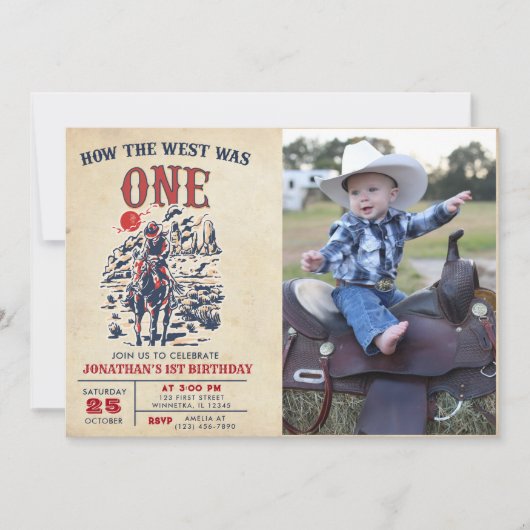 ウェスタンヴィンテージ砂漠ファースト・ロデオ1歳の誕生日 招待状 (正面)