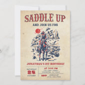 ウェスタンヴィンテージ砂漠ファースト・ロデオ1歳の誕生日 招待状 (正面)
