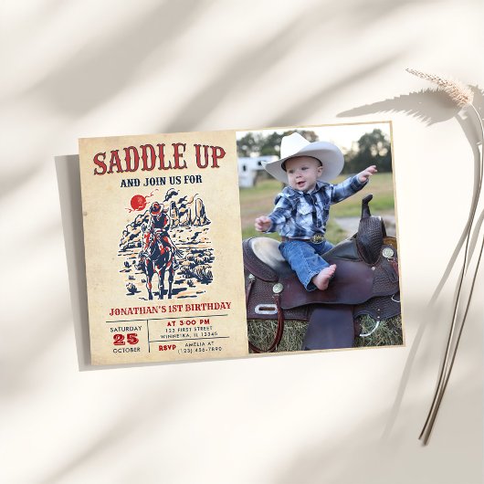 ウェスタンヴィンテージ砂漠ファースト・ロデオ1歳の誕生日 招待状