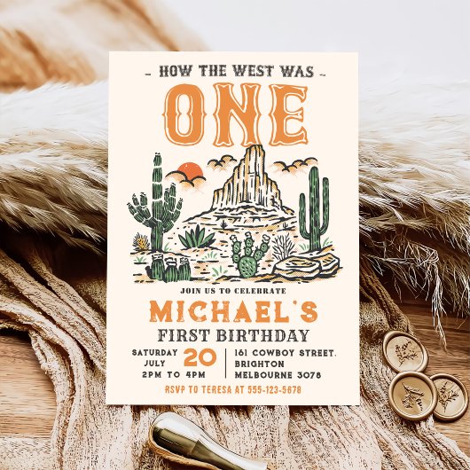 ウェスタンヴィンテージ砂漠ファースト・ロデオ1歳の誕生日 招待状