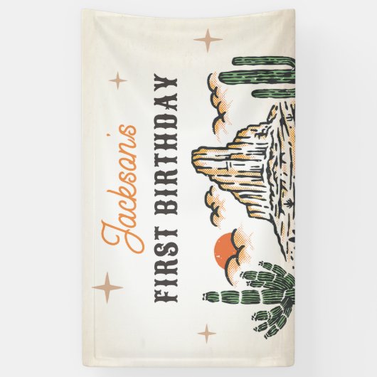 ウェスタンヴィンテージ砂漠ファースト・ロデオ1歳の誕生日 横断幕 (縦)