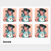 ウェスタン不気味女性のカーボーイ幽霊アポップ・アートのートステッカー スクエアシール (シート)