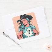 ウェスタン不気味女性のカーボーイ幽霊アポップ・アートのートステッカー スクエアシール (封筒)