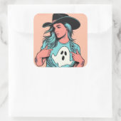 ウェスタン不気味女性のカーボーイ幽霊アポップ・アートのートステッカー スクエアシール (バッグ)