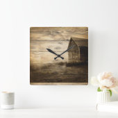 ウェスタン初期のカントリーの古い納屋の農家 スクエア壁時計 (ホーム)