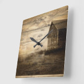 ウェスタン初期のカントリーの古い納屋の農家 スクエア壁時計 (傾斜)