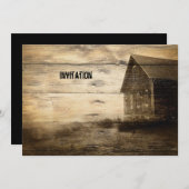 ウェスタン初期のカントリーの古い納屋の農家 招待状 (正面/裏面)