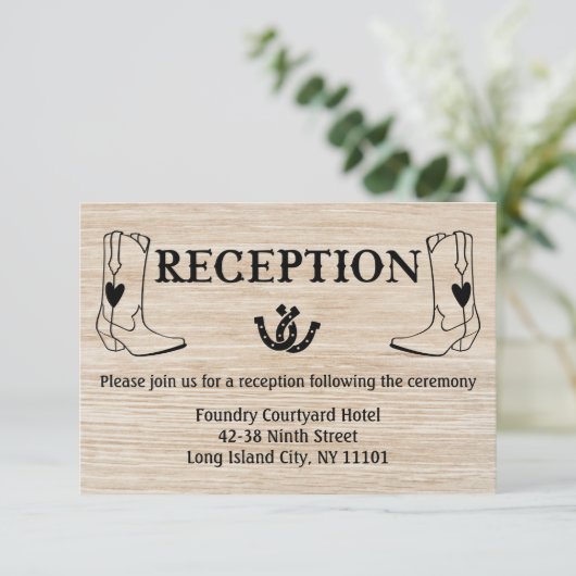 ウェスタン受付カウボーイブーツカントリーウェディングウッド 招待状 (スタンド正面)