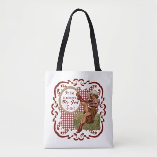 ウェスタン女性のカーボーイあなたの大きな女の子のブーツに置く1トート トートバッグ (正面)