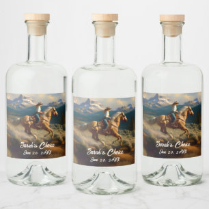 ウェスタン女性のカーボーイとパロミノホース結婚ズ リキュールボトルラベル