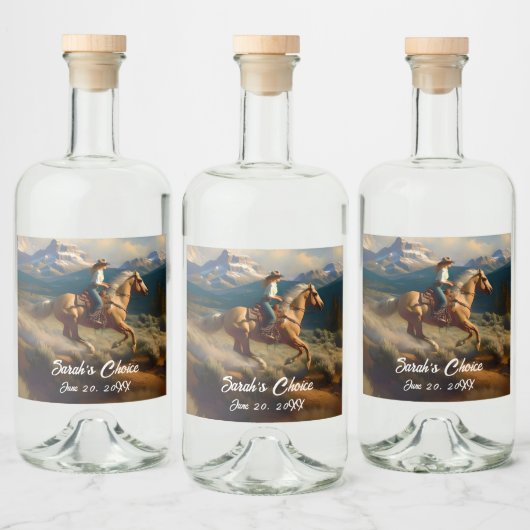 ウェスタン女性のカーボーイとパロミノホース結婚ズ リキュールボトルラベル (ボトル)