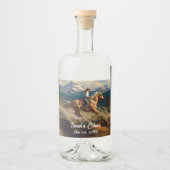 ウェスタン女性のカーボーイとパロミノホース結婚ズ リキュールボトルラベル (正面)