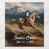 ウェスタン女性のカーボーイとパロミノホース ワインラベル (シングルラベル)