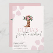 ウェスタン女性のカーボーイの最初の誕生日ロデオ赤ちゃん女の子 招待状 (正面/裏面)