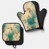 ウェスタン女性のカーボーイアクアミントクリームコウィド 鍋つかみ&鍋敷きセット (正面/裏面)