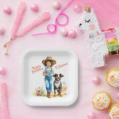 ウェスタン女性のカーボーイアンドドッグパーソナライズされた誕生日 ペーパープレート (パーティー)