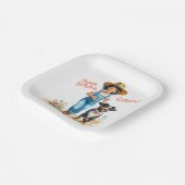 ウェスタン女性のカーボーイアンドドッグパーソナライズされた誕生日 ペーパープレート (傾斜あり)