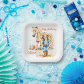 ウェスタン女性のカーボーイアンドホースパーソナライズされた誕生日 ペーパープレート (パーティー)