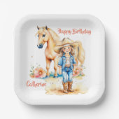 ウェスタン女性のカーボーイアンドホースパーソナライズされた誕生日 ペーパープレート (正面)