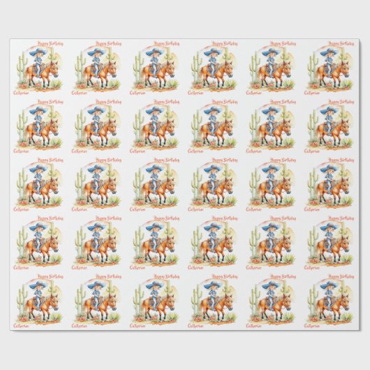 ウェスタン女性のカーボーイオンホースパーソナライズされた誕生日 ラッピングペーパー (フラット)