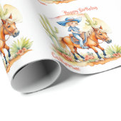 ウェスタン女性のカーボーイオンホースパーソナライズされた誕生日 ラッピングペーパー (ロールコーナー)