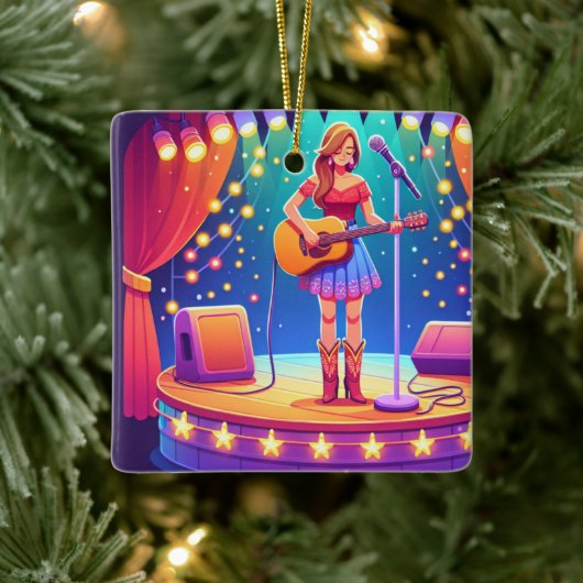 ウェスタン女性のカーボーイカントリーシンガークリスマス セラミックオーナメント (ツリー)