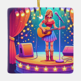 ウェスタン女性のカーボーイカントリーシンガークリスマス セラミックオーナメント