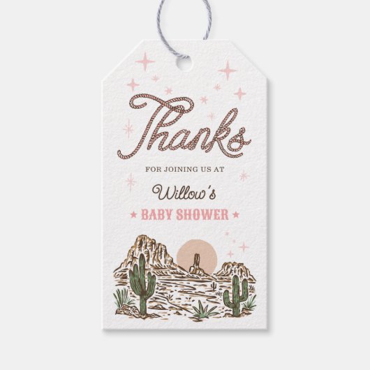 ウェスタン女性のカーボーイガールベビーシャワーの好意 ギフトタグ (正面)
