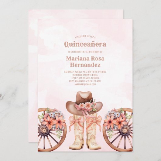 ウェスタン女性のカーボーイキンセアニェラバースデーパーティー 招待状 (正面/裏面)