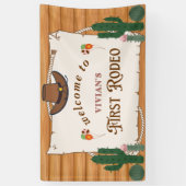 ウェスタン女性のカーボーイサドルアップロデオウェルカム 横断幕 (縦)