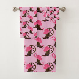 ウェスタン女性のカーボーイハットアンドブーツ バスタオルセット