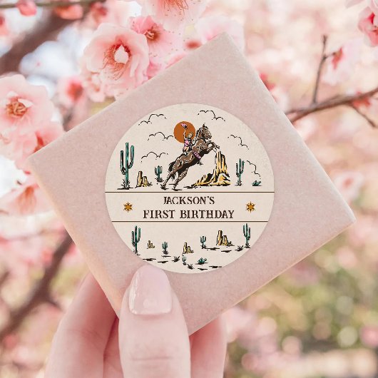ウェスタン女性のカーボーイバースデーパーティー ラウンドシール