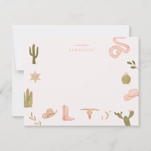 ウェスタン女性のカーボーイピンクキッズ ノートカード (正面)