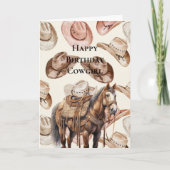 ウェスタン女性のカーボーイピンククリームハッツホース誕生日 カード (正面)